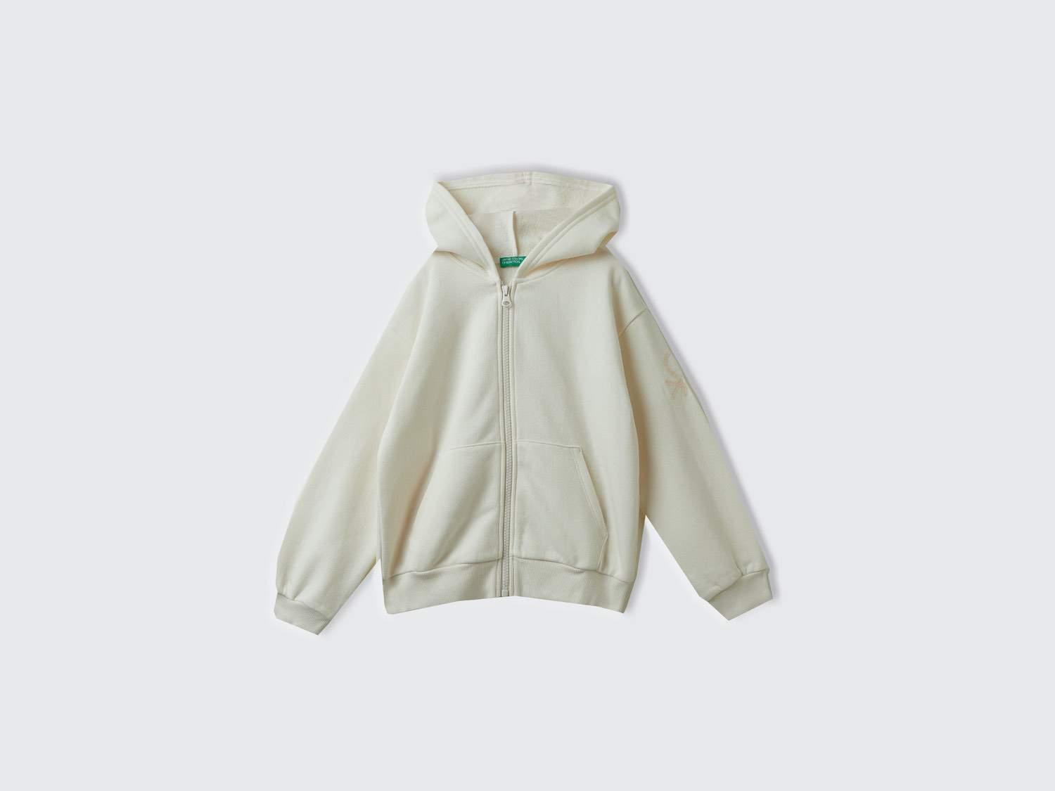  Kız Çocuk Krem Pamuk Karışımlı Payet Logolu Kapşonlu Sweatshirt