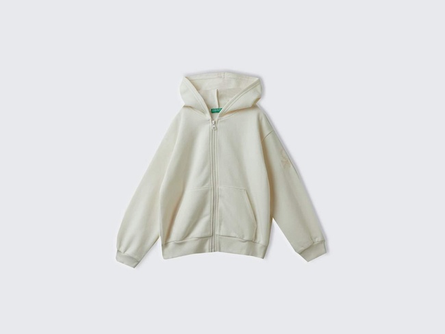  Kız Çocuk Krem Pamuk Karışımlı Payet Logolu Kapşonlu Sweatshirt