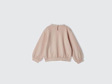  Kız Çocuk Toz Pembe Önü Baskılı Göğüs Cepli Arkası Damla Düşük Omuz Sweatshirt