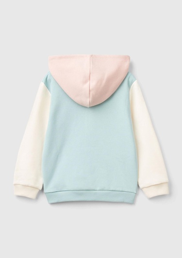  Kız Çocuk Su Yeşili Mix Pamuk Karışımlı Fermuarlı Kapşonlu Logolu Sweatshirt