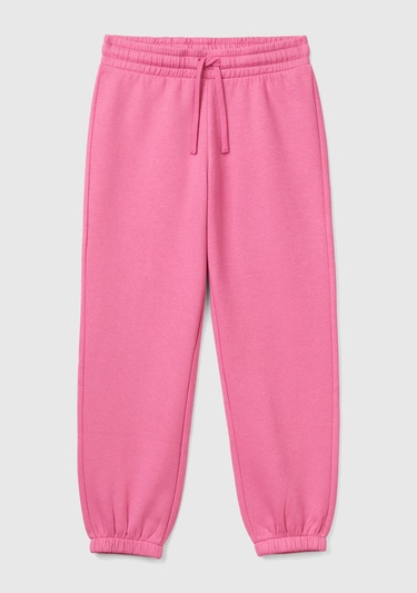  Kız Çocuk Pembe Beli Lastikli Büzgü İpli Lastikli Manşetli Eşofman Altı