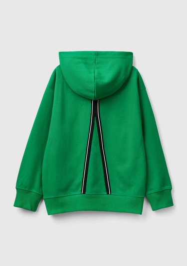  Erkek Çocuk Yeşil Önü Baskılı Arkası Şerit Detaylı Kapüşonlu Sweatshirt