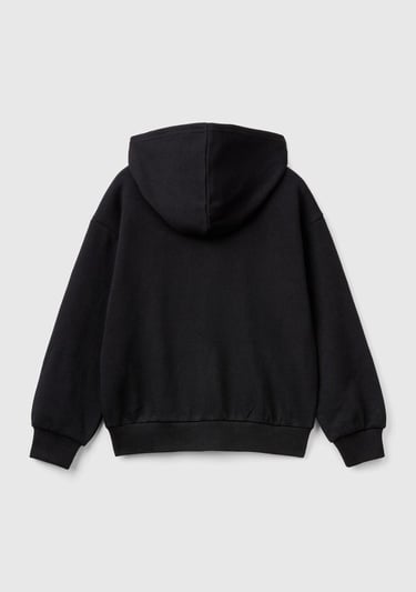  Kız Çocuk Siyah Pamuk Karışımlı Payet Logolu Kapşonlu Sweatshirt