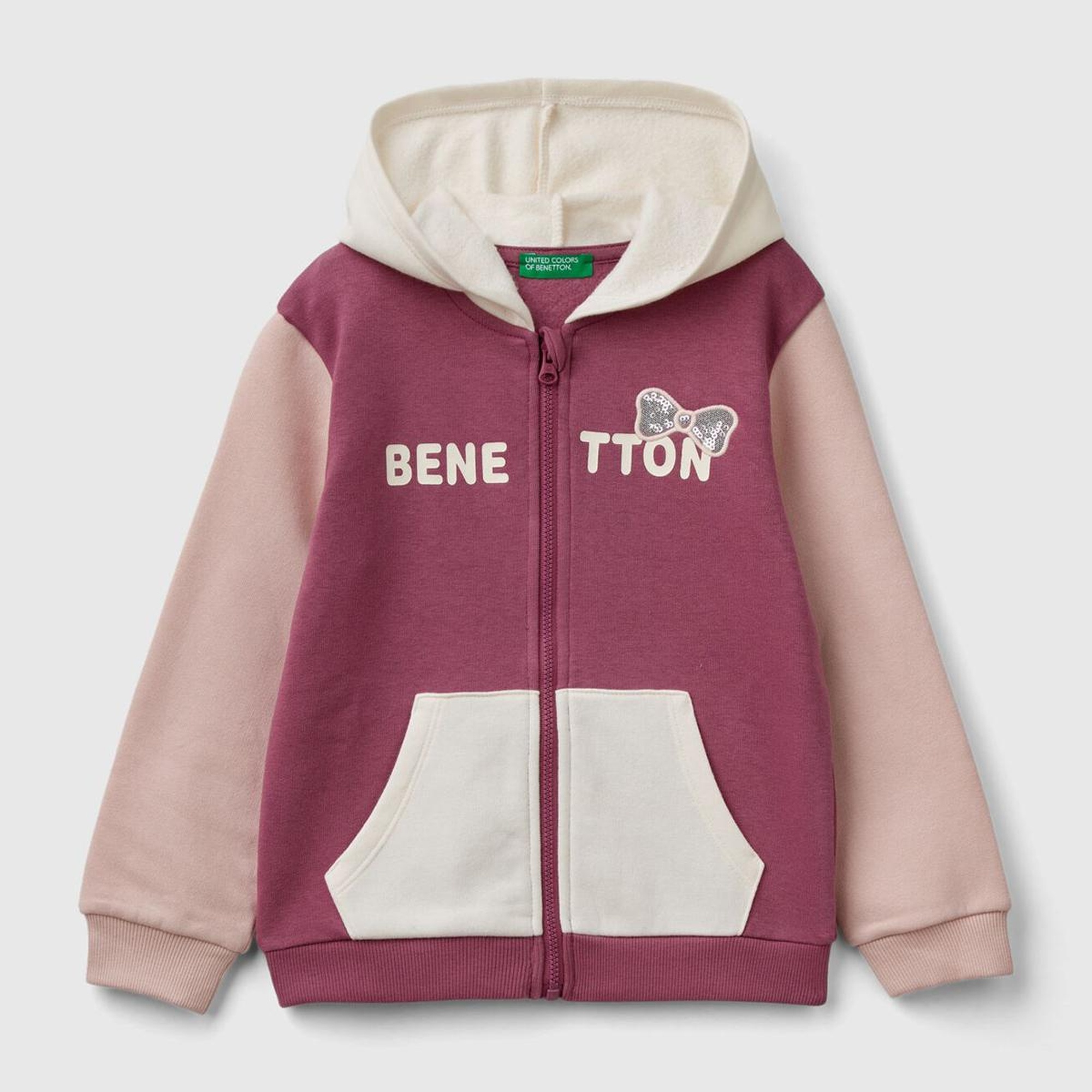 Kız Çocuk Gül Kurusu Mix Pamuk Karışımlı Fermuarlı Kapşonlu Logolu Sweatshirt