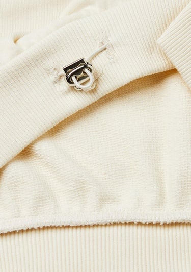  Kız Çocuk Ekru Regular Fit Ribana Detaylı Asimetrik Yaka Sweatshirt