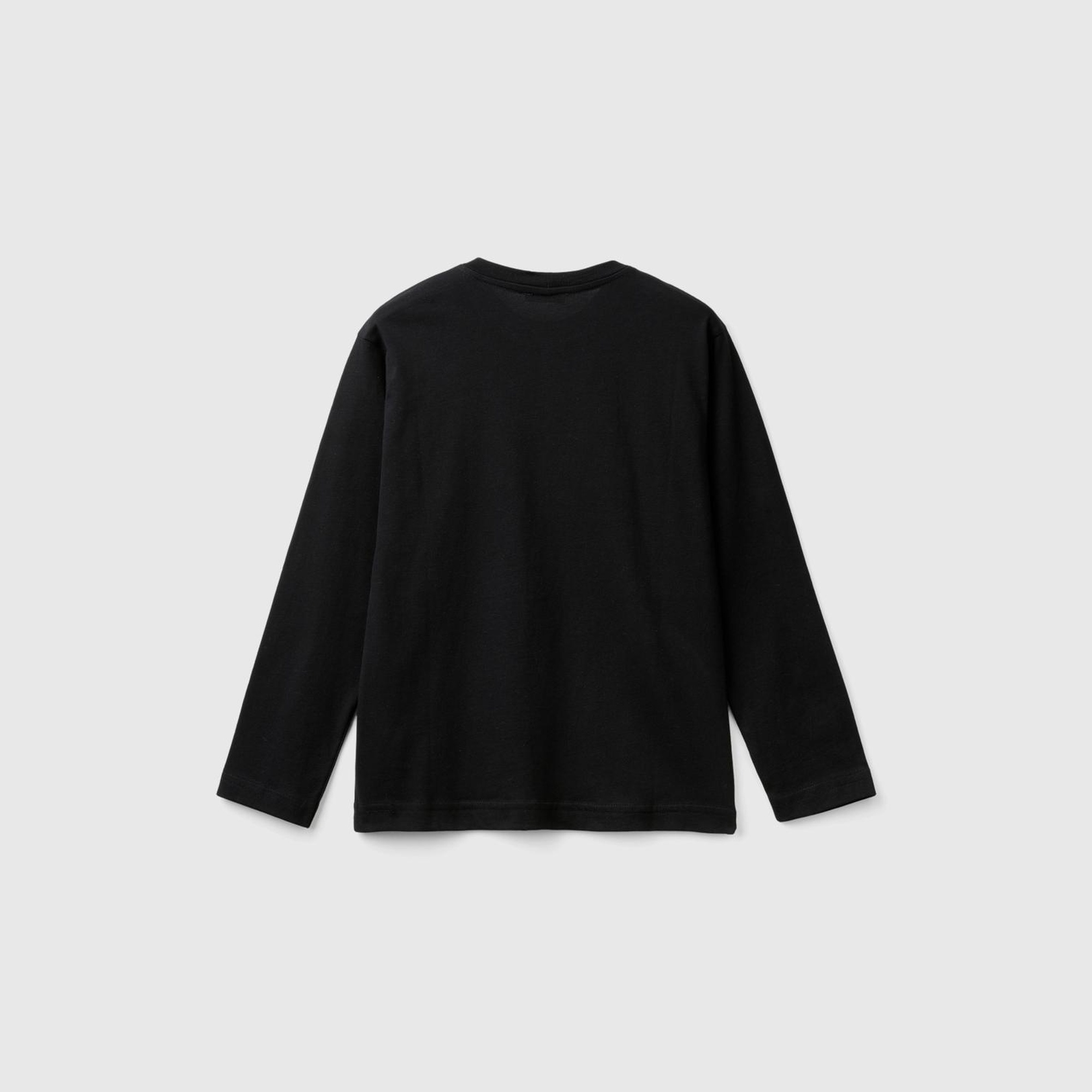 Erkek Çocuk Siyah Önü Çok Renkli Logo Baskılı Uzun Kollu T-Shirt