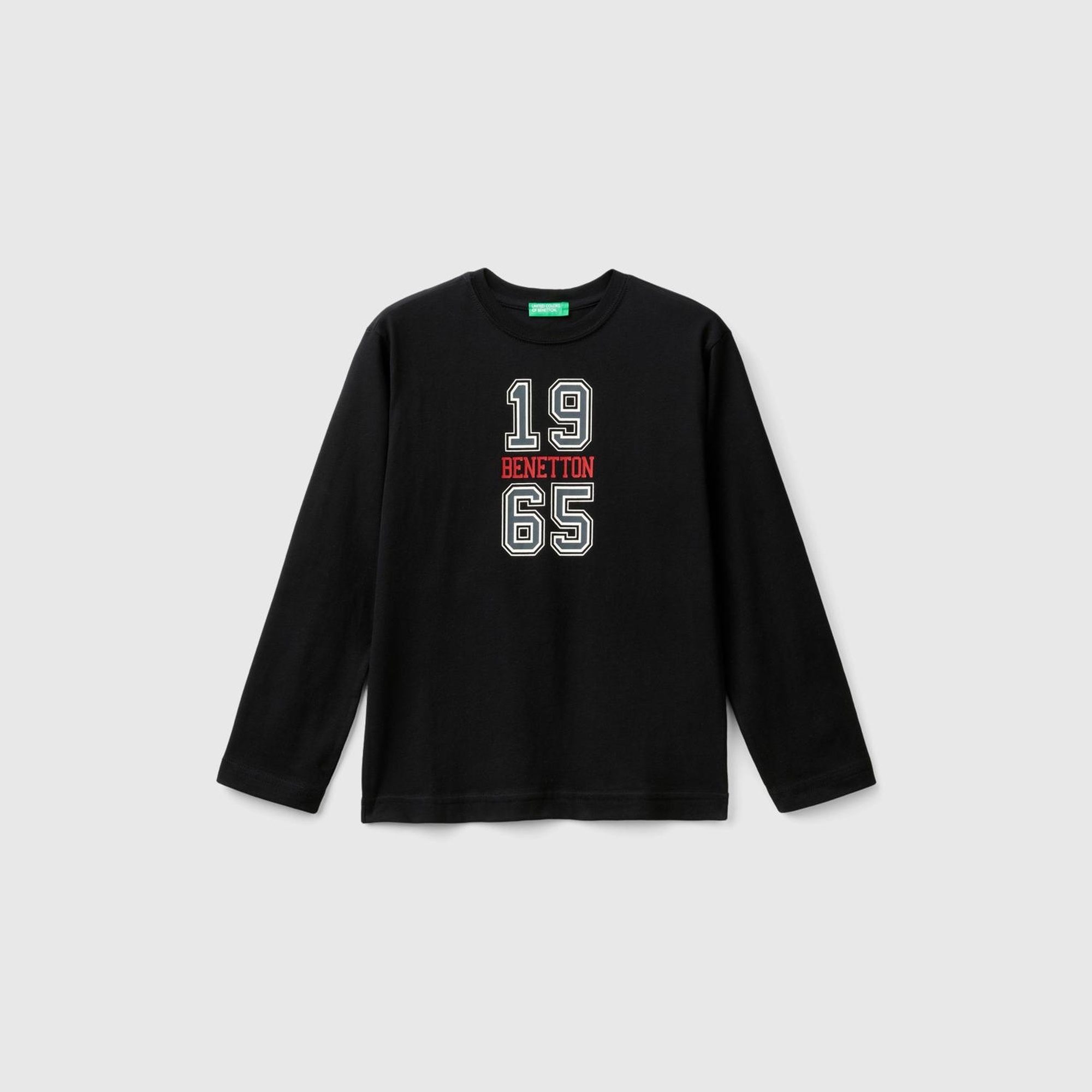 Erkek Çocuk Siyah Önü Çok Renkli Logo Baskılı Uzun Kollu T-Shirt