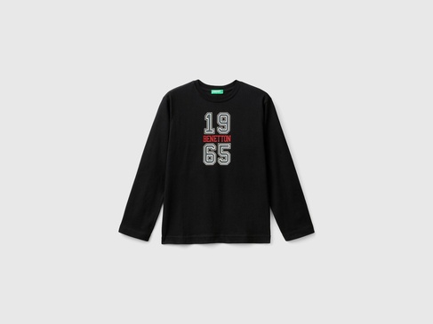  Erkek Çocuk Siyah Önü Çok Renkli Logo Baskılı Uzun Kollu T-Shirt