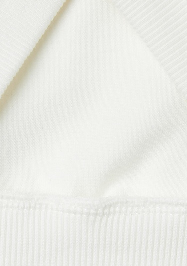  Kız Çocuk Beyaz Kolu Logo Detaylı Önü Su Bazlı Baskılı Kapüşonlu Kısa Sweatshirt