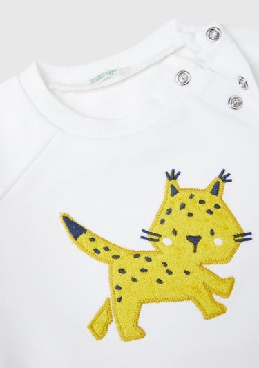  Bebek Beyaz Önü Hayvan Motifli Bisiklet Yaka Reglan Kol Sweatshirt