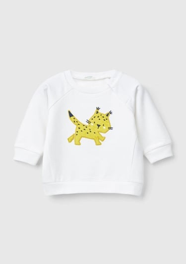  Bebek Beyaz Önü Hayvan Motifli Bisiklet Yaka Reglan Kol Sweatshirt