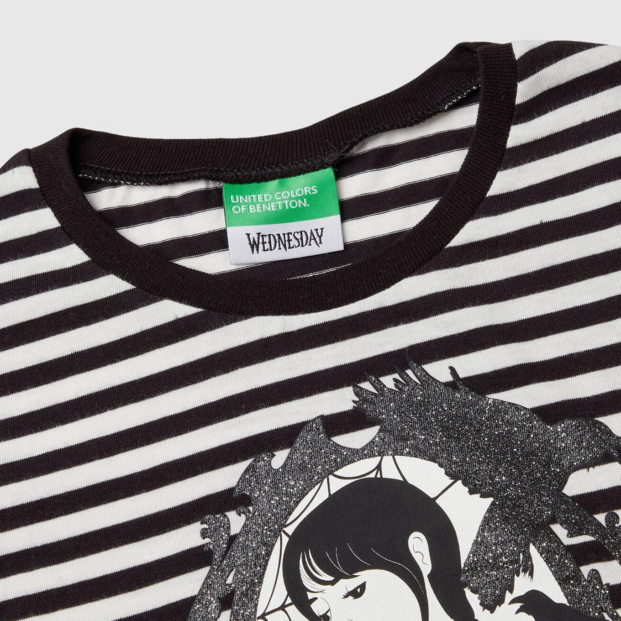 Kız Çocuk Koyu Gri Etek Ucu Logo Etiketli Önü Fotoğraf Baskılı Çizgili T-Shirt