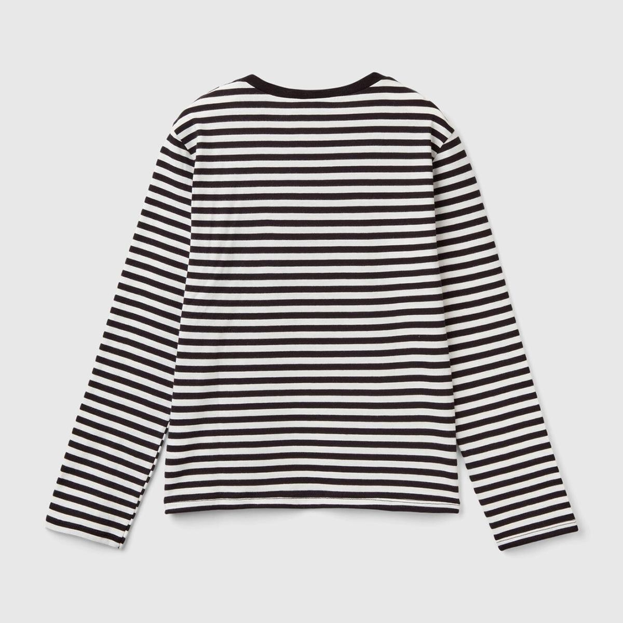 Kız Çocuk Koyu Gri Etek Ucu Logo Etiketli Önü Fotoğraf Baskılı Çizgili T-Shirt