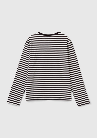  Kız Çocuk Koyu Gri Etek Ucu Logo Etiketli Önü Fotoğraf Baskılı Çizgili T-Shirt