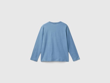  Erkek Çocuk Havacı Mavi Önü Çok Renkli Logo Baskılı Uzun Kollu T-Shirt