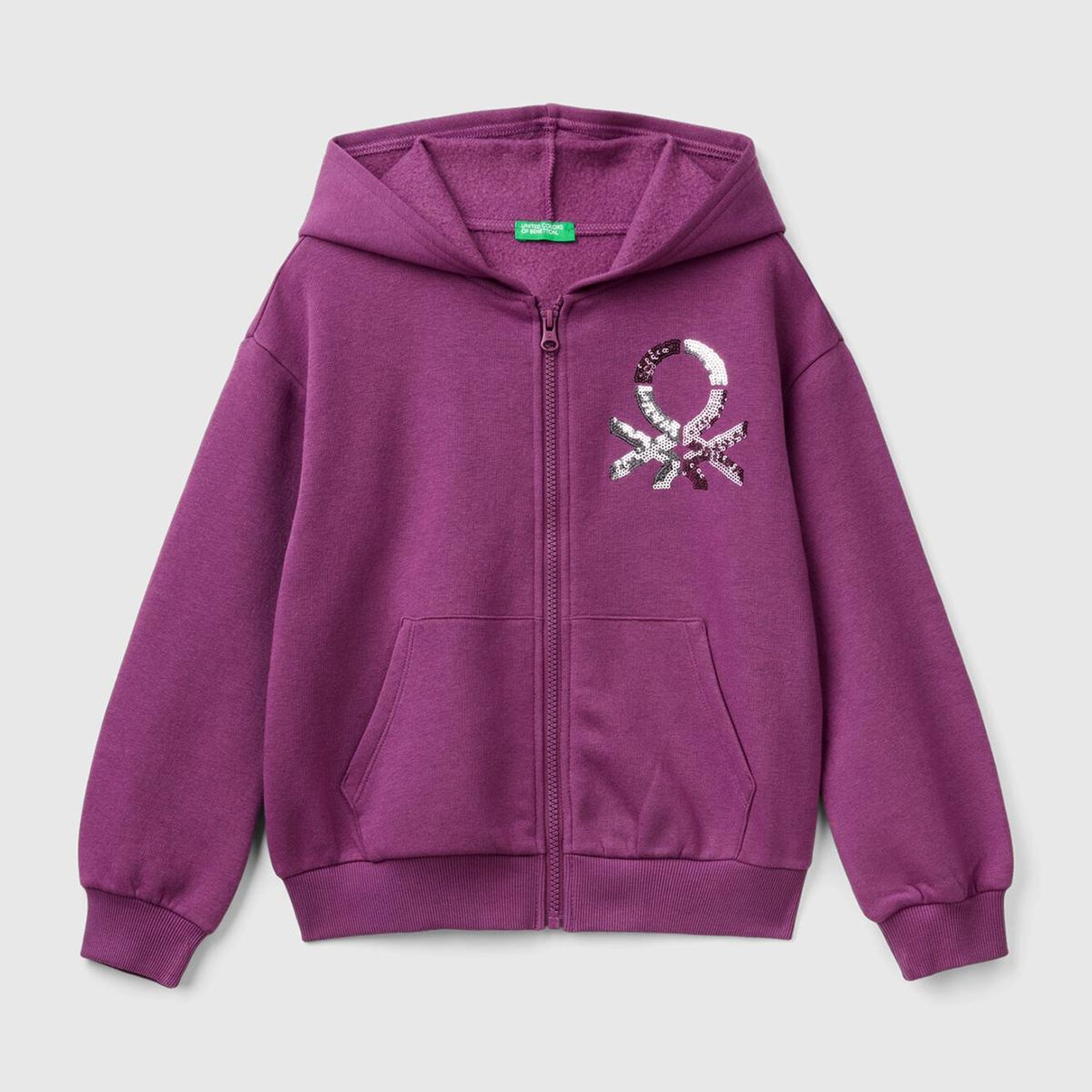 Kız Çocuk Mor Pamuk Karışımlı Payet Logolu Kapşonlu Sweatshirt
