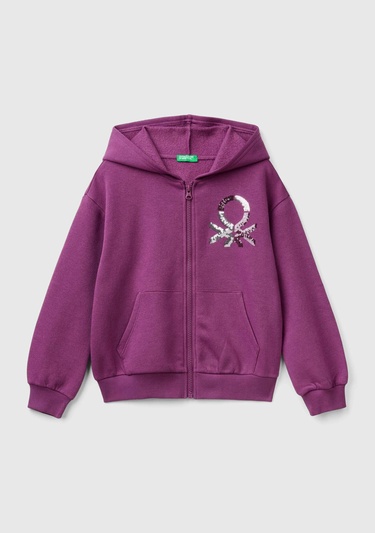  Kız Çocuk Mor Pamuk Karışımlı Payet Logolu Kapşonlu Sweatshirt