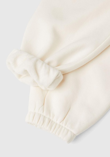  Kız Çocuk Ekru Arkası Logo Detaylı Beli Paçası Lastikli Büzgü İpli Eşofman Altı