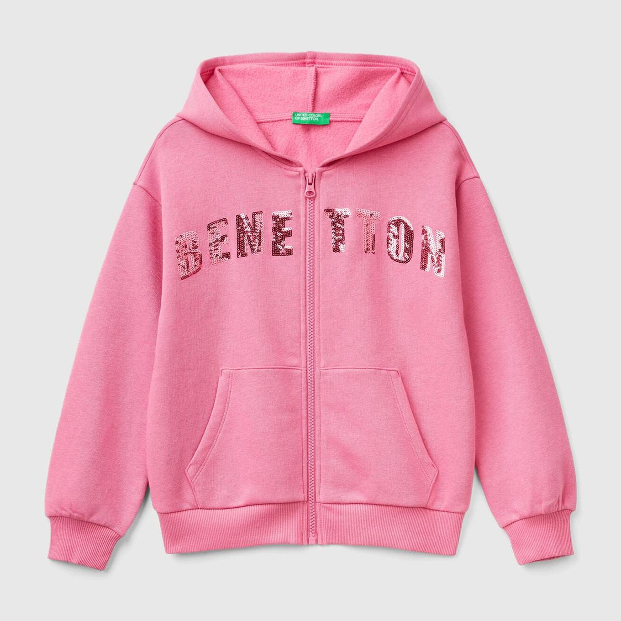 Kız Çocuk Pembe Pamuk Karışımlı Payet Logolu Kapşonlu Sweatshirt