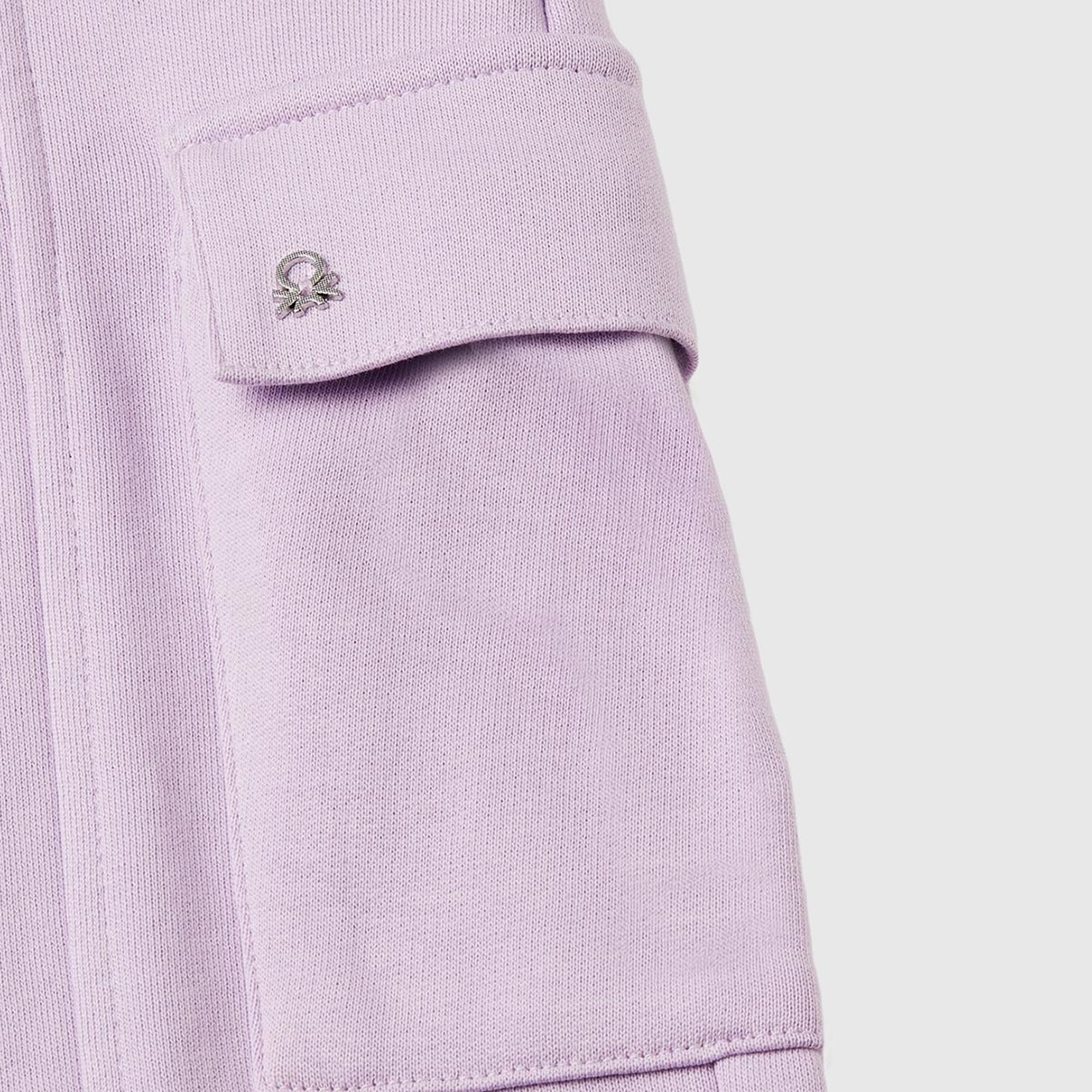 Kız Çocuk Lila Yanları Cep Detaylı Geniş Paça Muflon Eşofman Altı