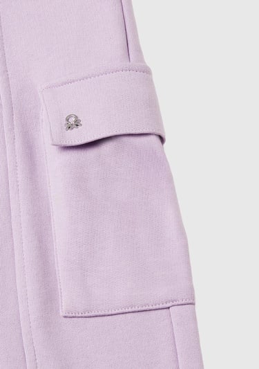  Kız Çocuk Lila Yanları Cep Detaylı Geniş Paça Muflon Eşofman Altı