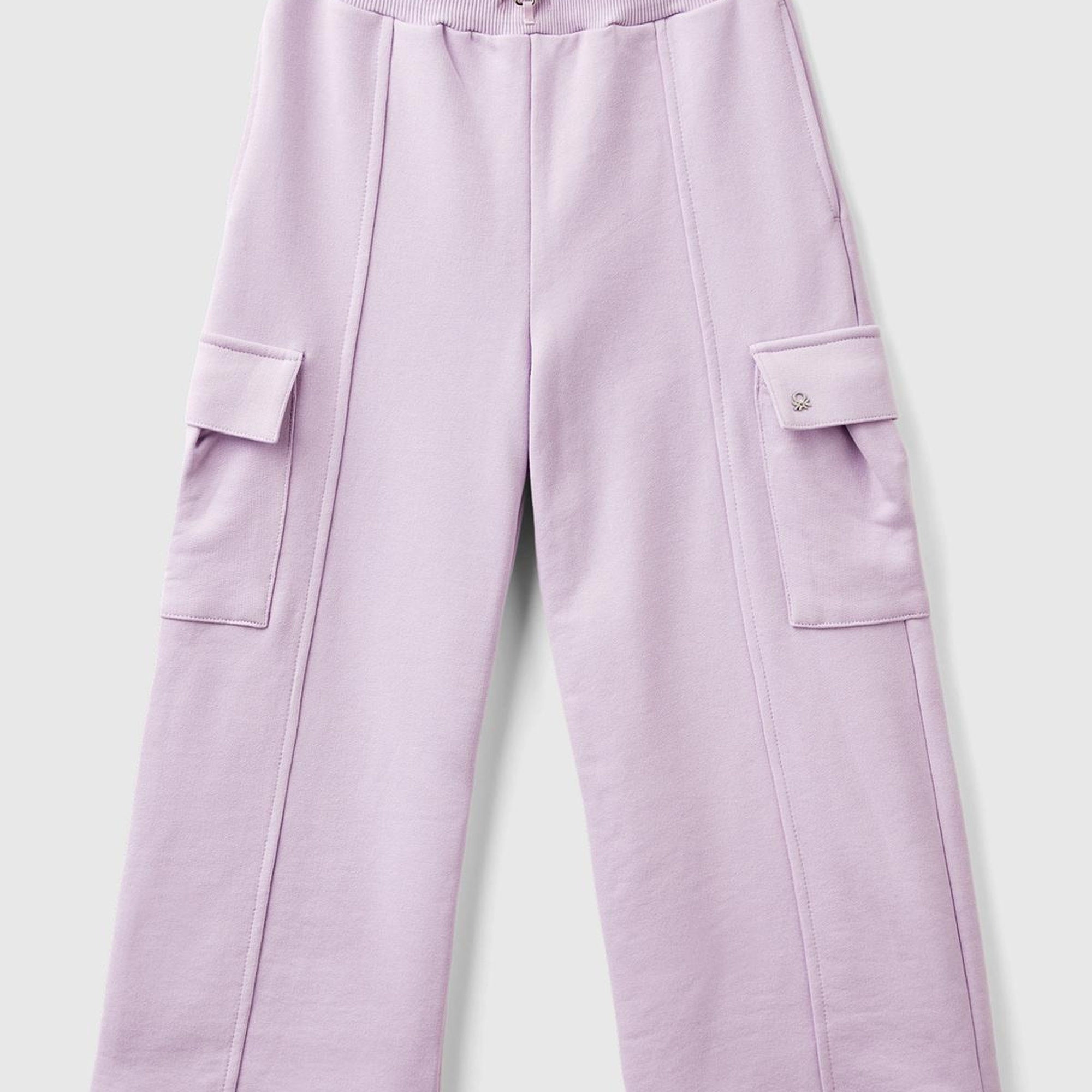 Kız Çocuk Lila Yanları Cep Detaylı Geniş Paça Muflon Eşofman Altı