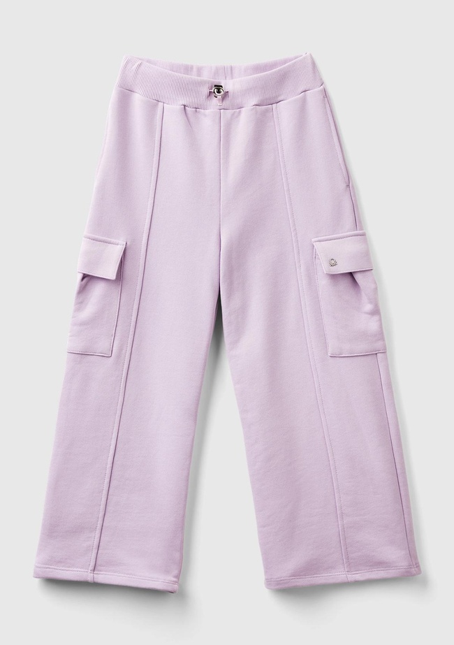  Kız Çocuk Lila Yanları Cep Detaylı Geniş Paça Muflon Eşofman Altı
