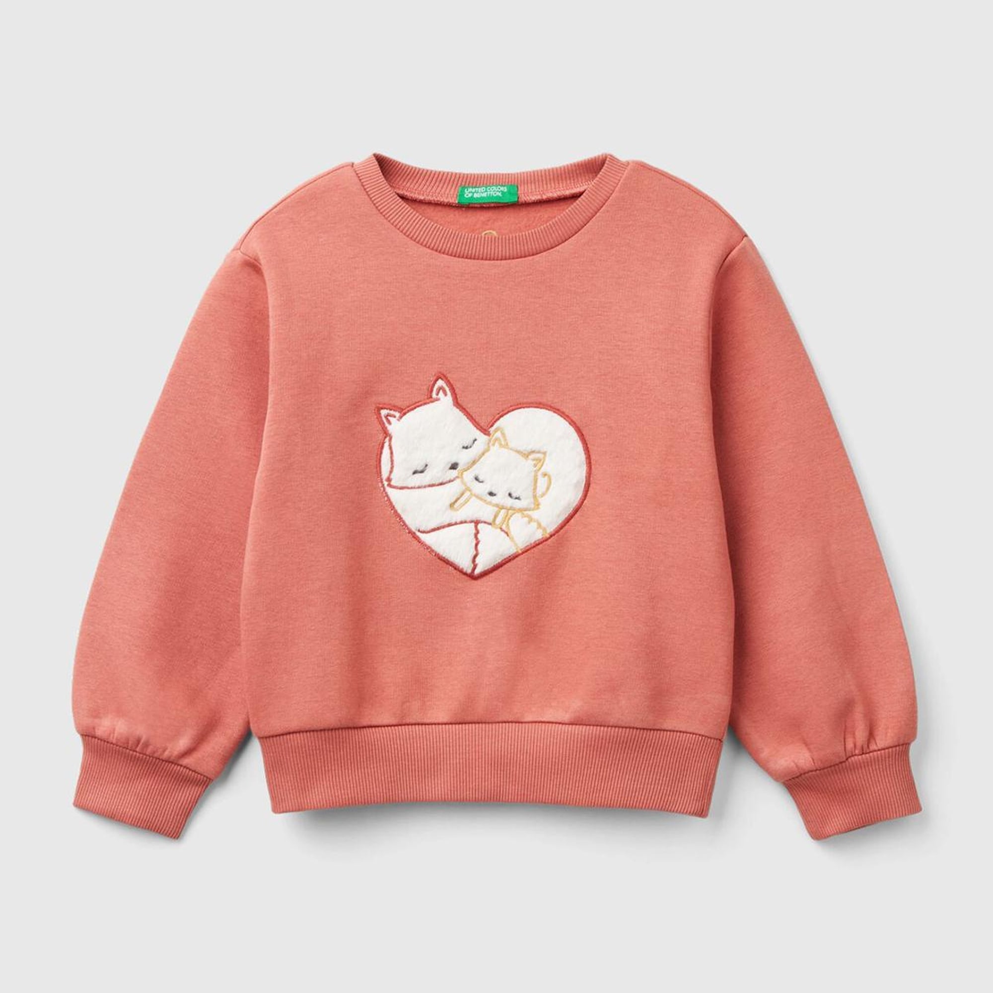 Kız Çocuk Gül Kurusu Arkası Logo İşlemeli Önü Baskılı Bisiklet Yaka Sweatshirt