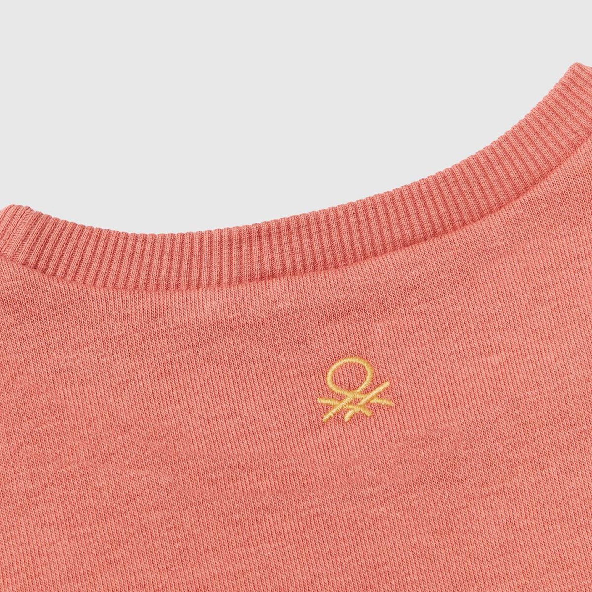 Kız Çocuk Gül Kurusu Arkası Logo İşlemeli Önü Baskılı Bisiklet Yaka Sweatshirt