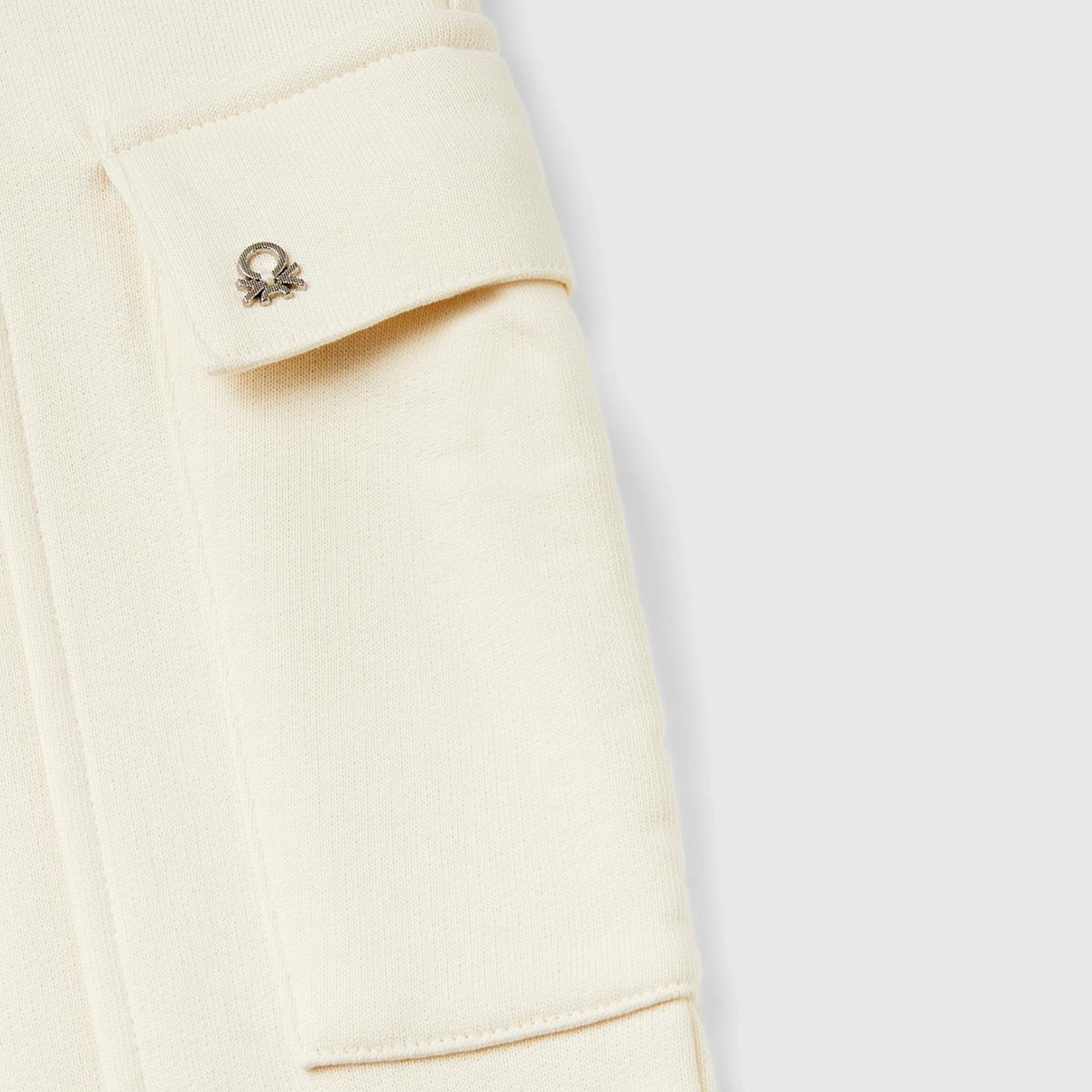 Kız Çocuk Ekru Yanları Cep Detaylı Geniş Paça Muflon Eşofman Altı