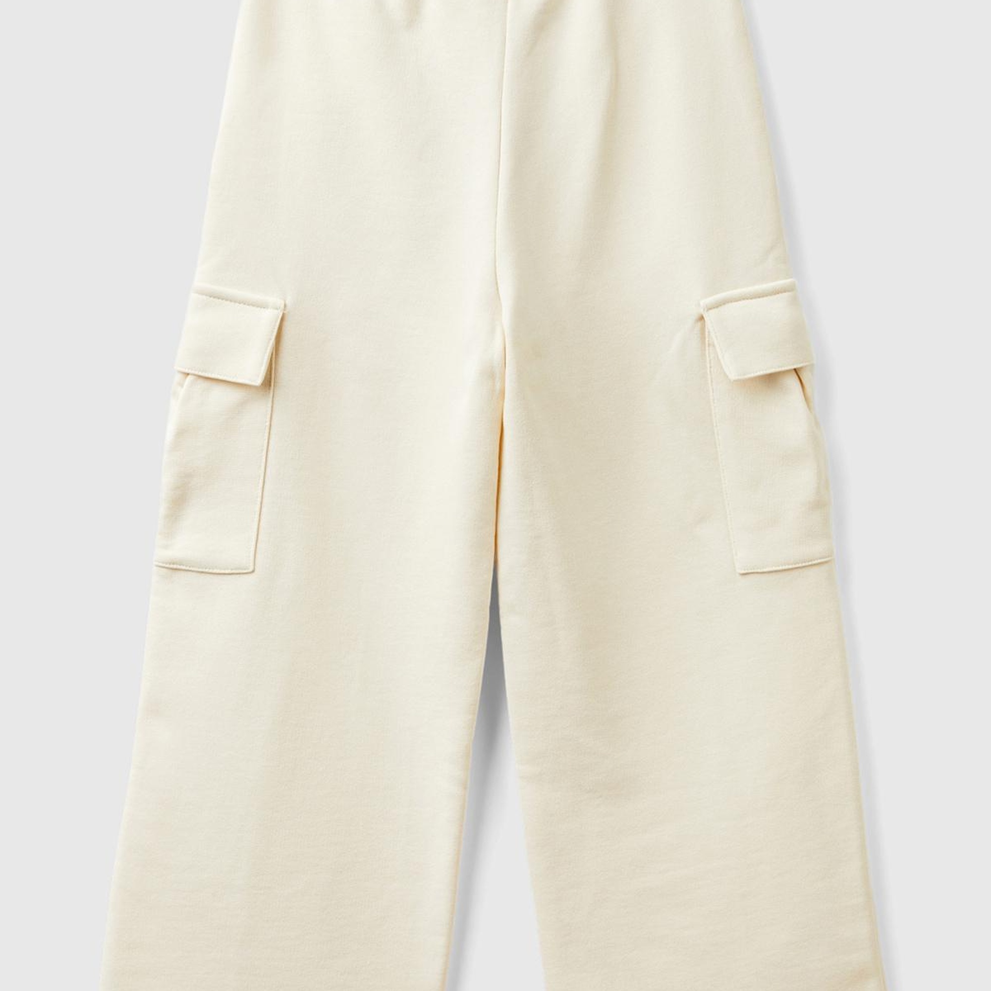 Kız Çocuk Ekru Yanları Cep Detaylı Geniş Paça Muflon Eşofman Altı