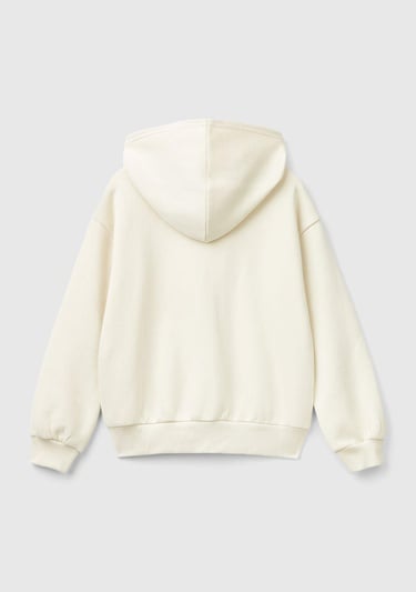  Kız Çocuk Ekru Pamuk Karışımlı Payet Logolu Kapşonlu Sweatshirt