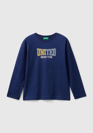  Erkek Çocuk Lacivert Önü Çok Renkli Logo Baskılı Uzun Kollu T-Shirt