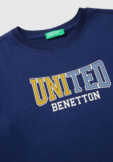  Erkek Çocuk Lacivert Önü Çok Renkli Logo Baskılı Uzun Kollu T-Shirt