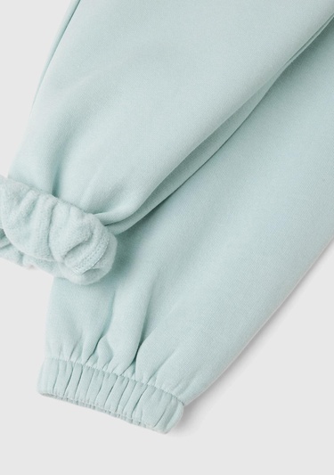  Kız Çocuk Su Yeşili Arkası Logo Detaylı Beli Paçası Lastikli Büzgü İpli Eşofman Altı