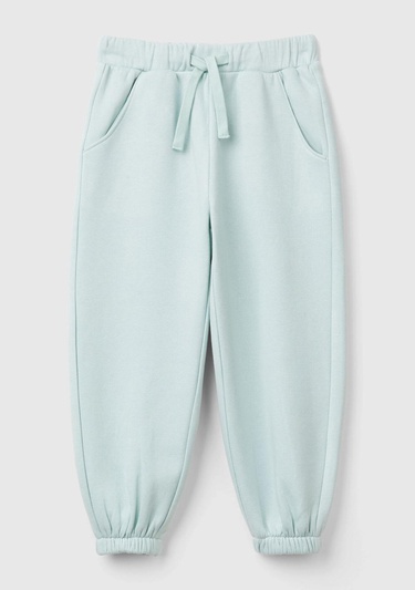  Kız Çocuk Su Yeşili Arkası Logo Detaylı Beli Paçası Lastikli Büzgü İpli Eşofman Altı