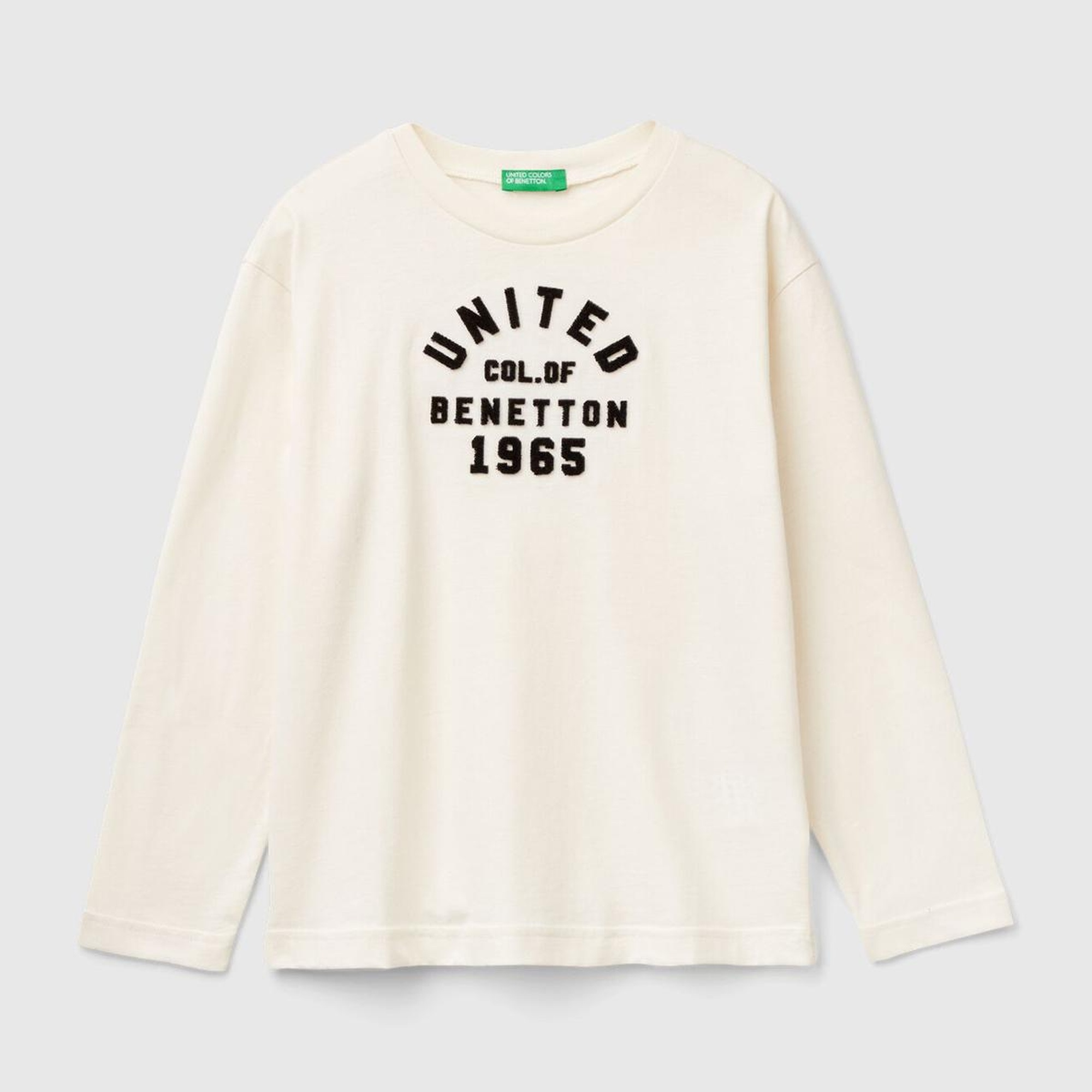 Erkek Çocuk Ekru Önü Logo İşlemeli Uzun Kollu T-Shirt