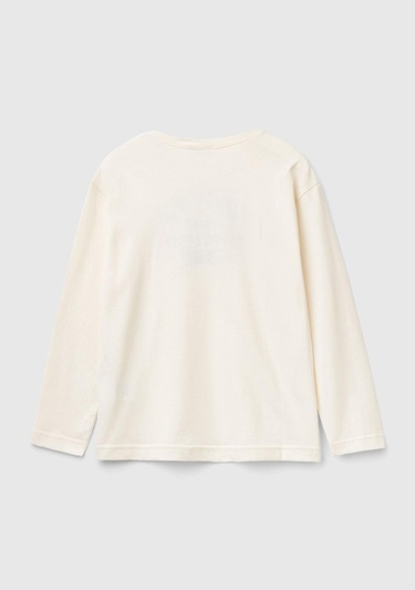  Erkek Çocuk Ekru Önü Logo İşlemeli Uzun Kollu T-Shirt
