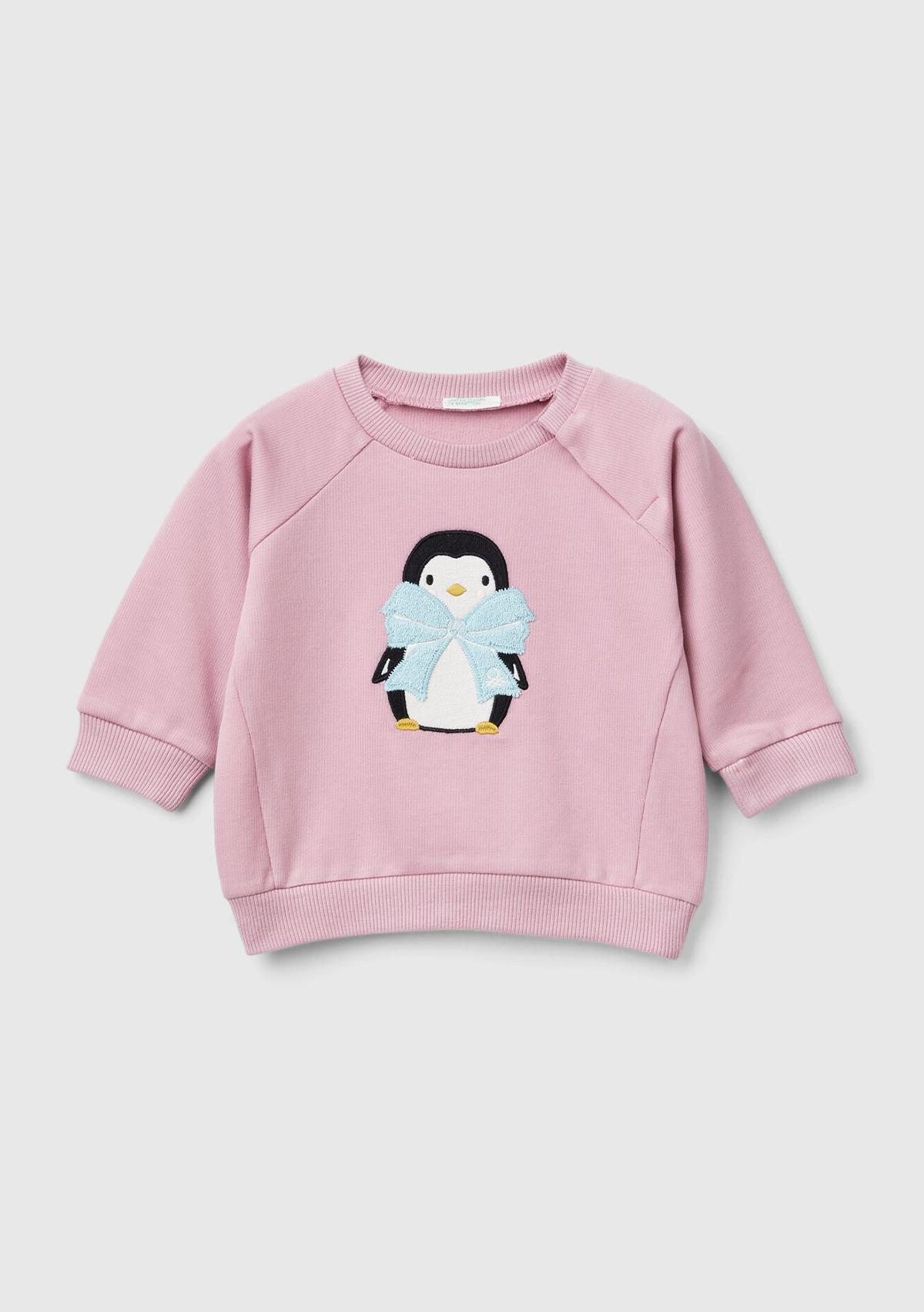  Bebek Gül Kurusu Önü Hayvan Motifli Bisiklet Yaka Reglan Kol Sweatshirt