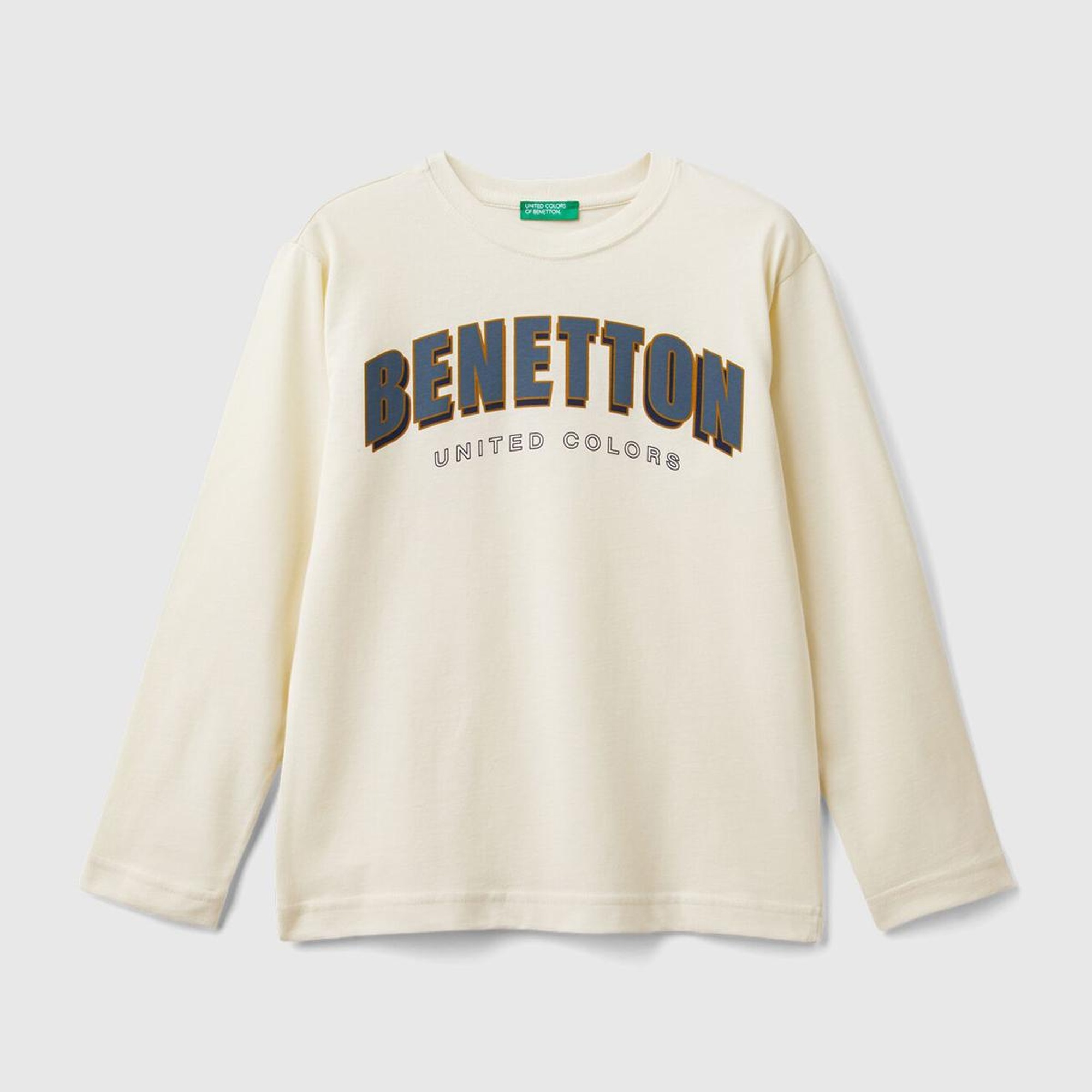 Erkek Çocuk Ekru Önü Çok Renkli Logo Baskılı Uzun Kollu T-Shirt