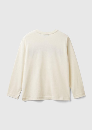  Erkek Çocuk Ekru Önü Çok Renkli Logo Baskılı Uzun Kollu T-Shirt