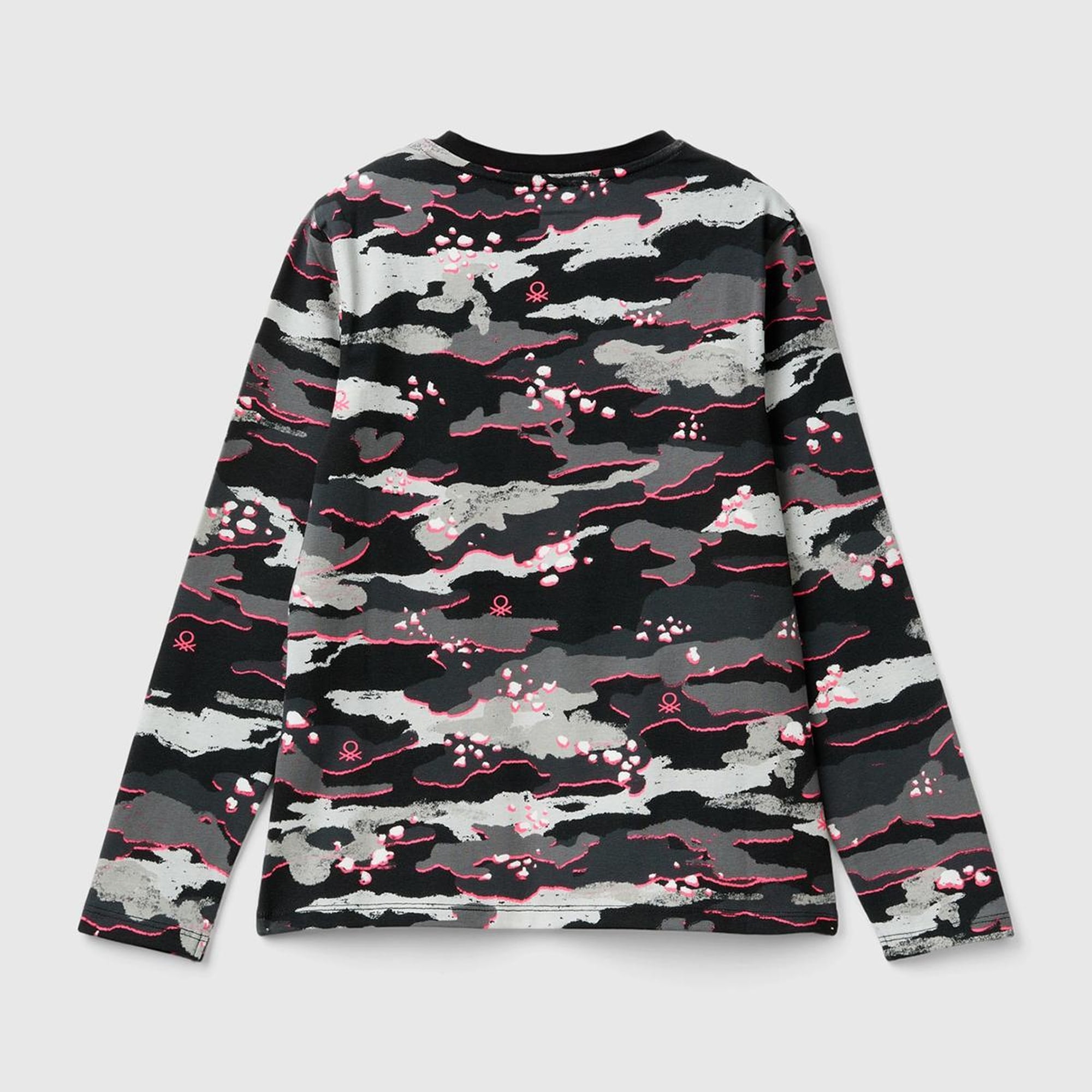 Kız Çocuk Kamuflaj Tamamı Desenli Dar Kesim Askı Detaylı Uzun Kollu T-Shirt