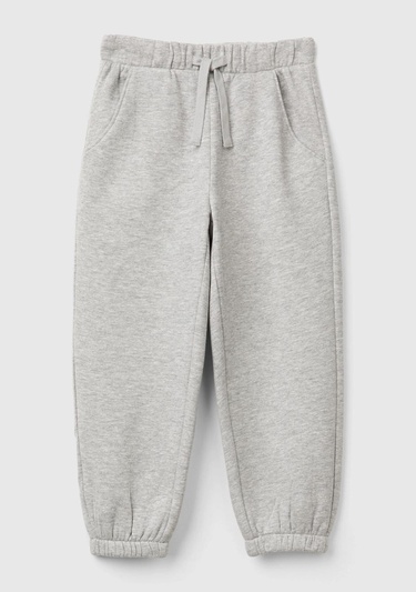  Kız Çocuk Gri Melanj Arkası Logo Detaylı Beli Paçası Lastikli Büzgü İpli Eşofman Altı