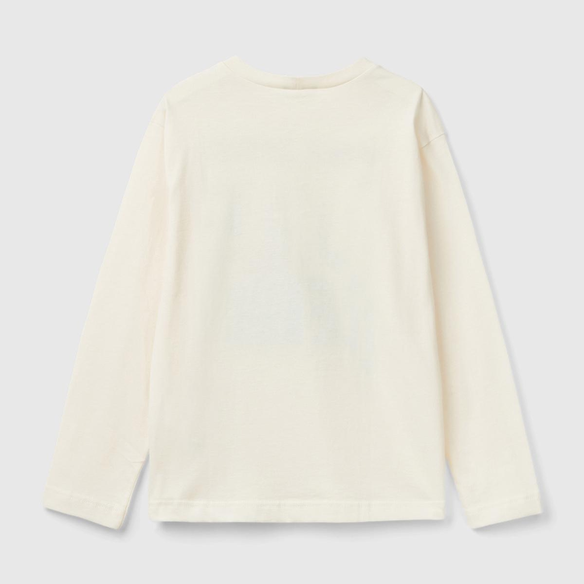 Erkek Çocuk Ekru Önü Baskılı Uzun Kollu T-Shirt