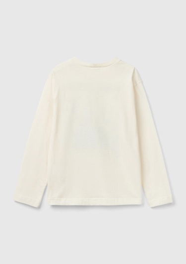  Erkek Çocuk Ekru Önü Baskılı Uzun Kollu T-Shirt