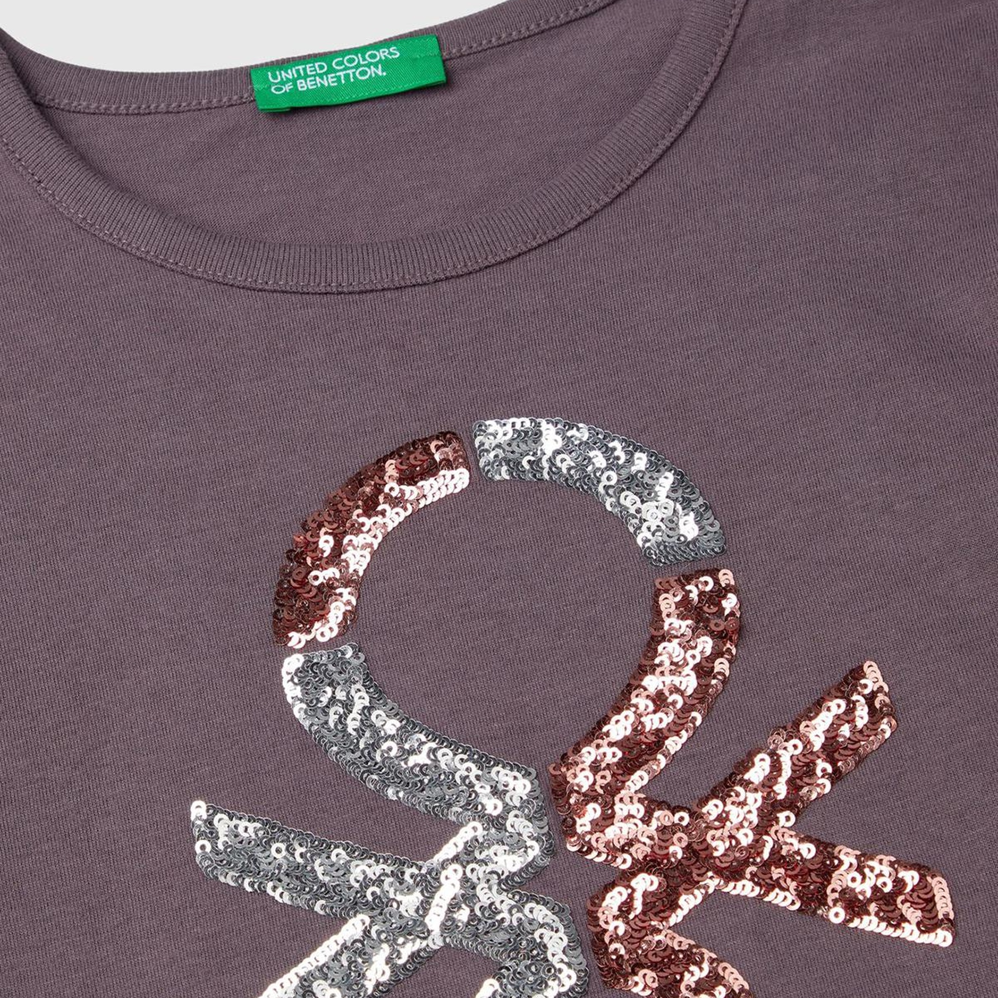 Kız Çocuk Antrasit Önü Pullu Logo İşlemeli Bisiklet Yaka Uzun Kollu T-Shirt