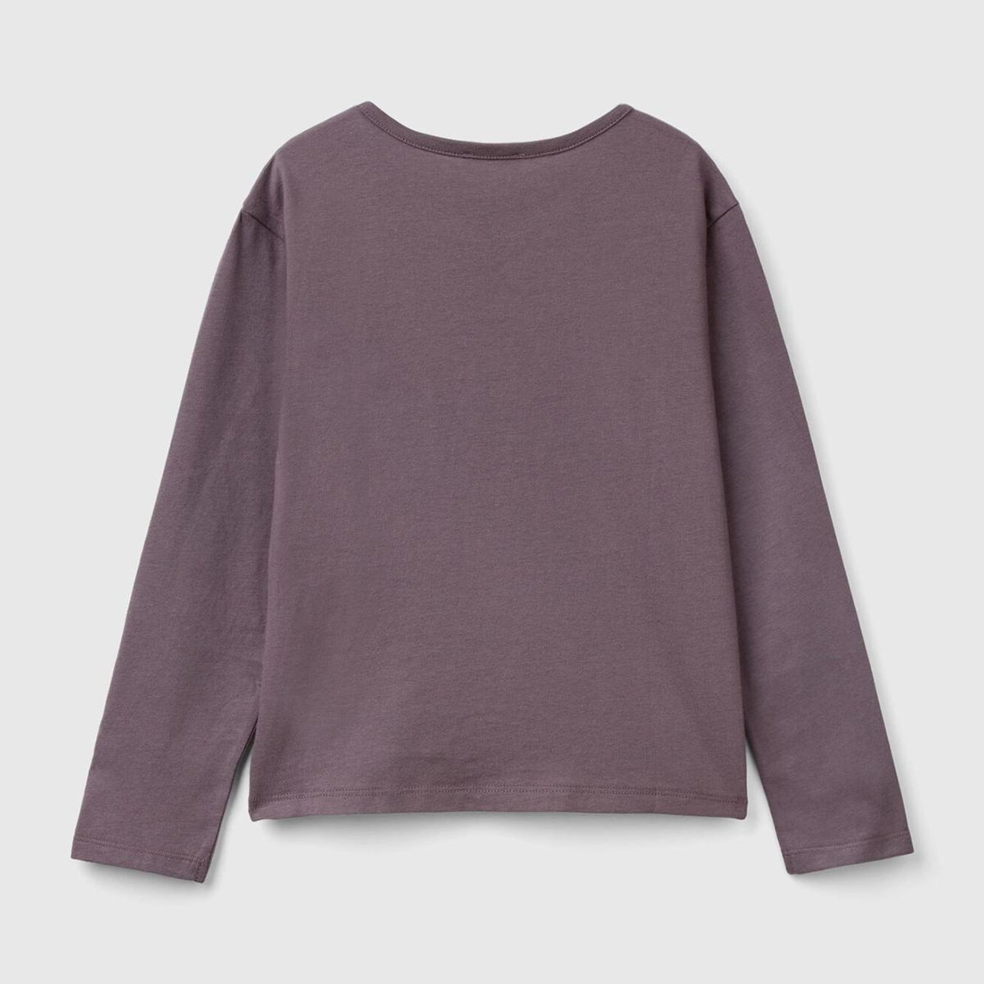 Kız Çocuk Antrasit Önü Pullu Logo İşlemeli Bisiklet Yaka Uzun Kollu T-Shirt