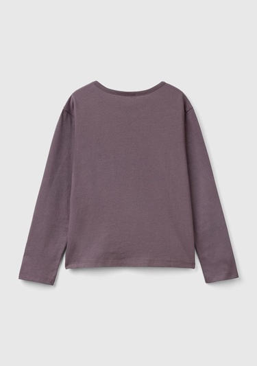  Kız Çocuk Antrasit Önü Pullu Logo İşlemeli Bisiklet Yaka Uzun Kollu T-Shirt