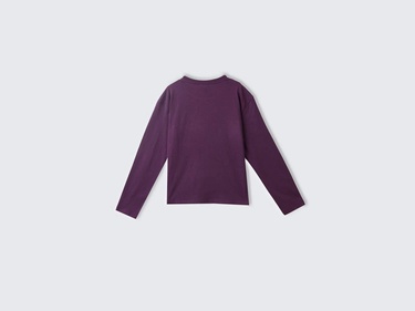  Kız Çocuk Mor Arkası Logo Detaylı Önü Baskılı Geniş Kalıp T-Shirt