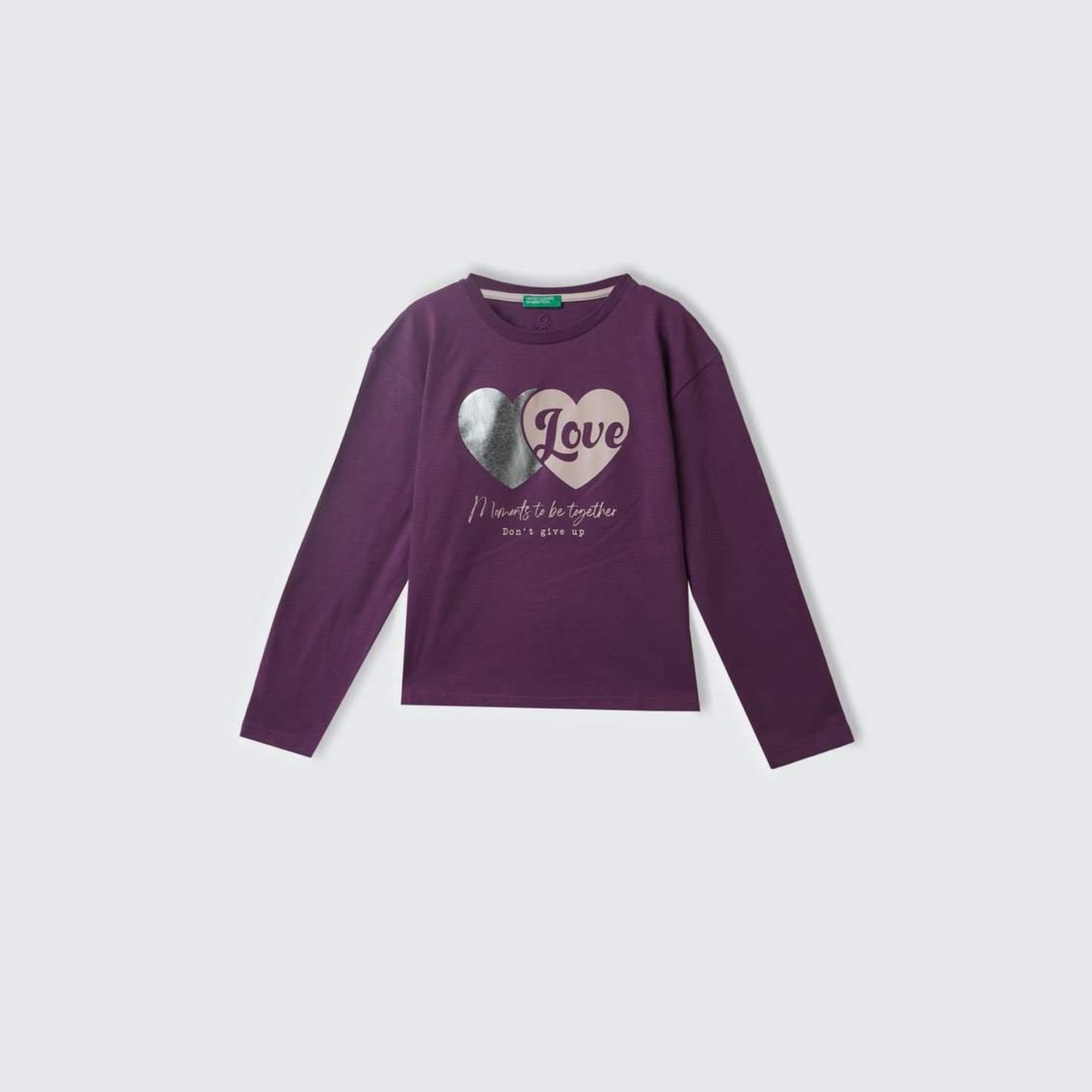 Kız Çocuk Mor Arkası Logo Detaylı Önü Baskılı Geniş Kalıp T-Shirt